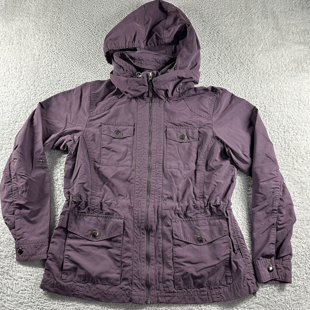 Eddie Bauer Travex Jacket‎ Womens Petite Small Purple Hiking Cinch Windbreaker